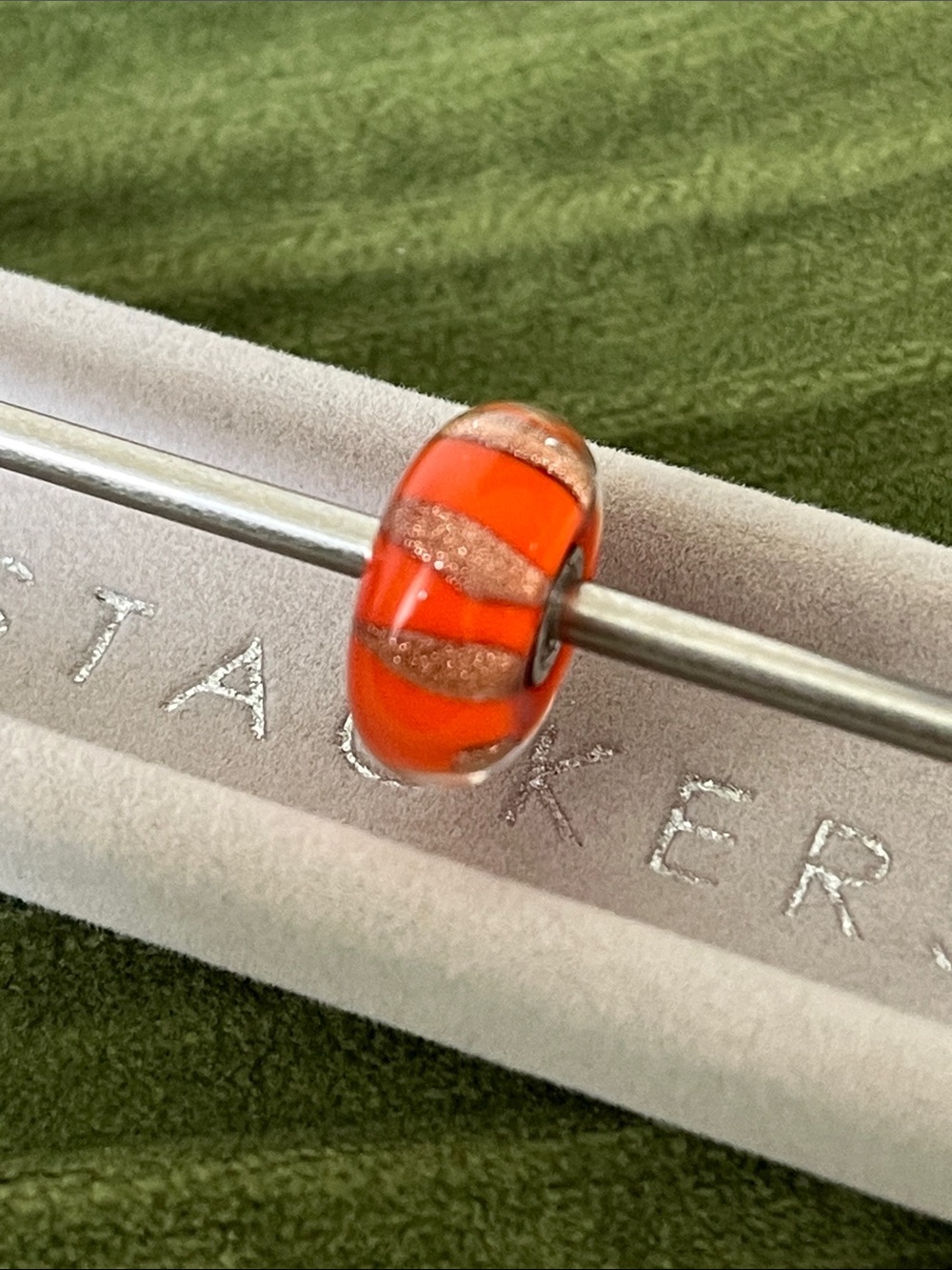 Trollbeads Orange Striped Glass Charm Bead -